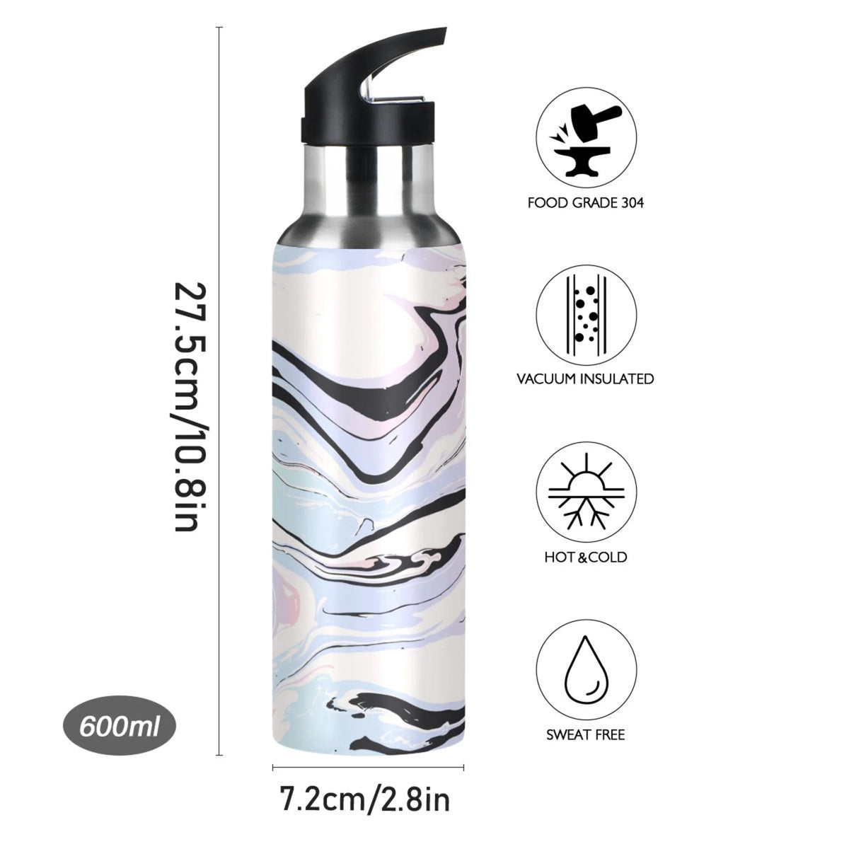 Stainless Steel Vacuum Insulated Water Bottle with Straw Lid 20 OZ O373