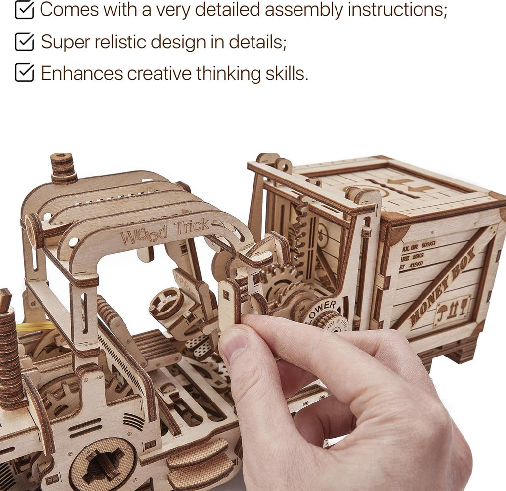 3D Wooden Puzzle Forklift Truck Model Kit with Pallet and Money Box S194929