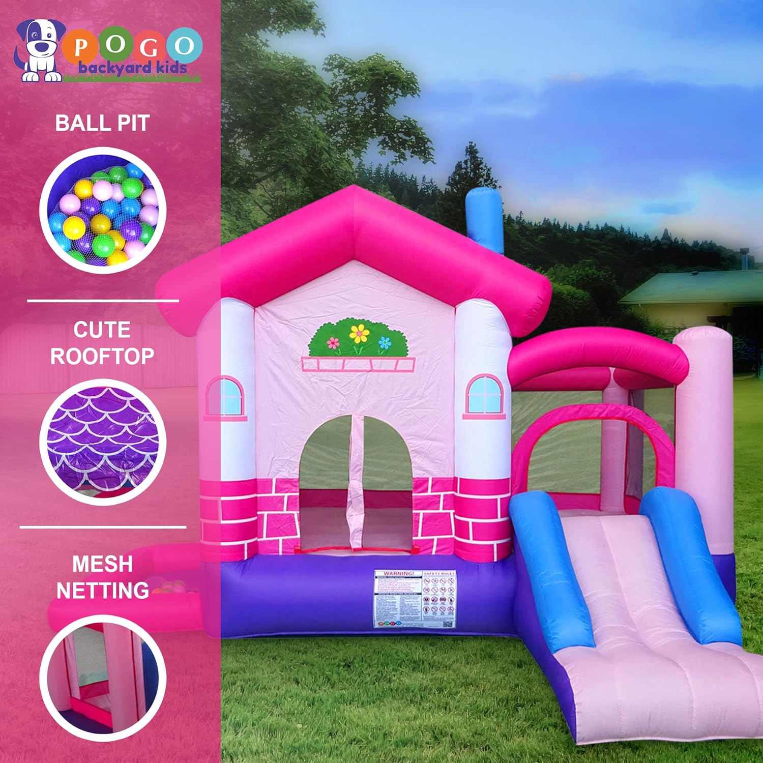 Pink Inflatable Bounce House with Slide, 12.5' x 10.5' Play Area, 7.9' Tall I268782
