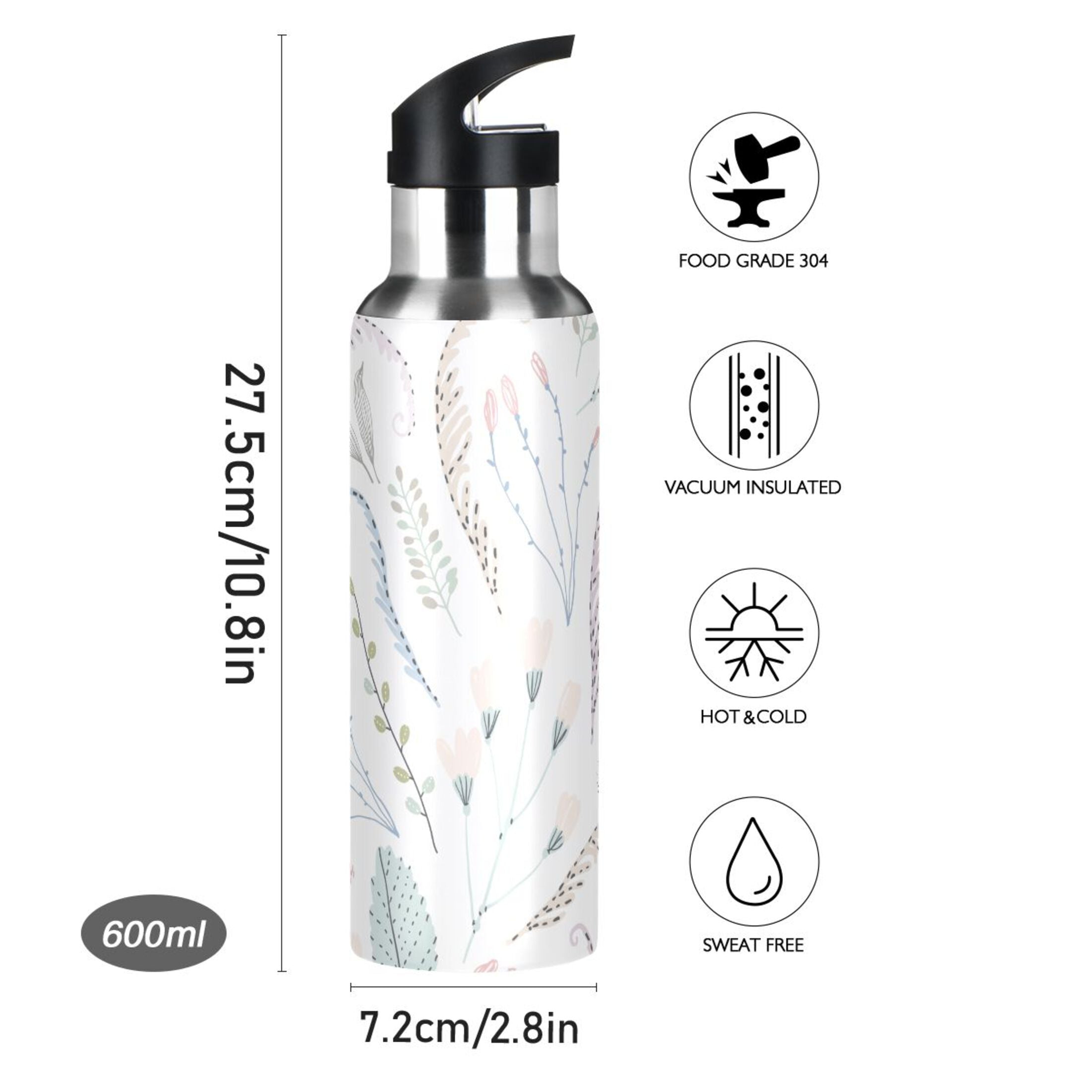 Vintage Stainless Steel Insulated Water Bottle with Straw Lid Z183141