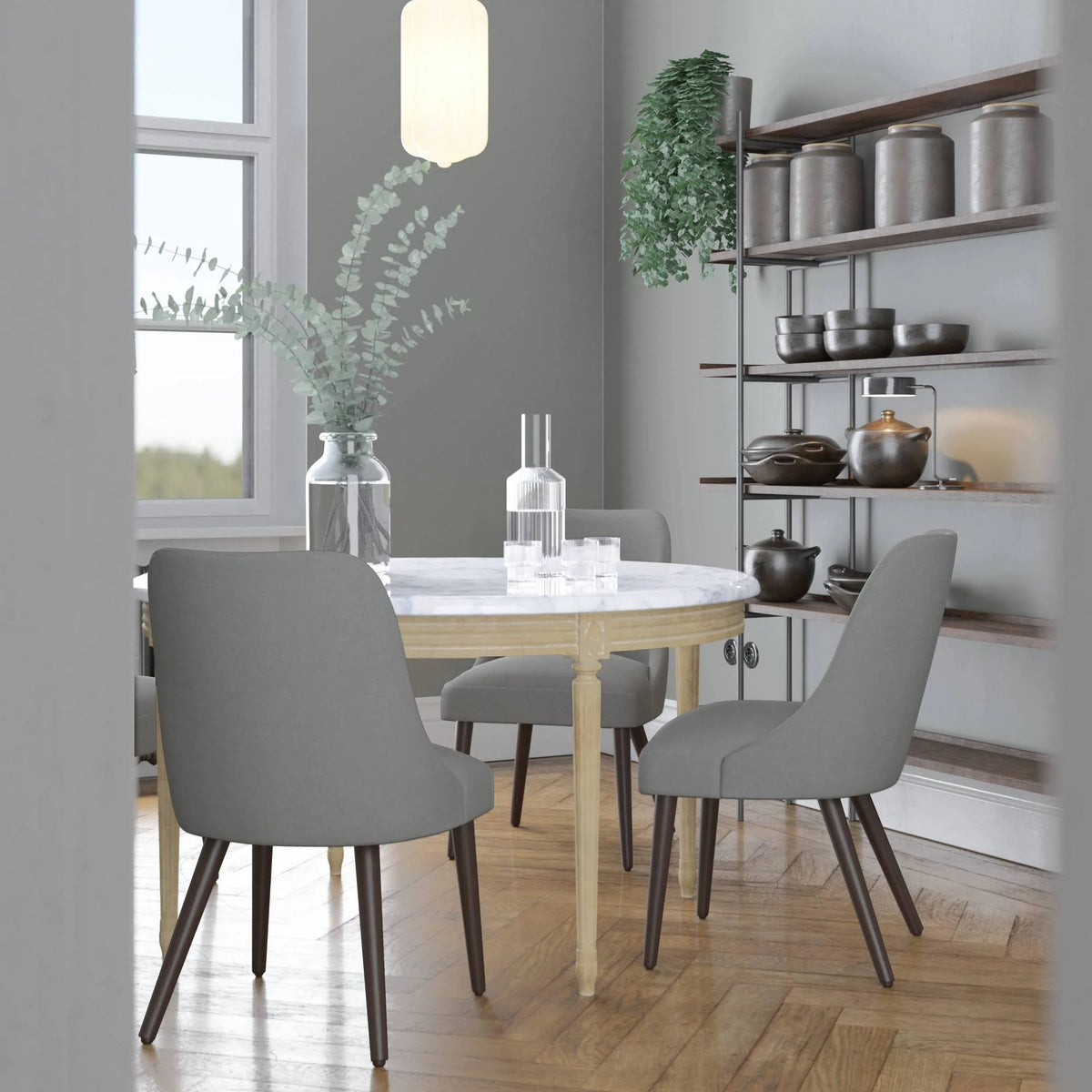 Linen Rounded Back Dining Chair Gray U549314