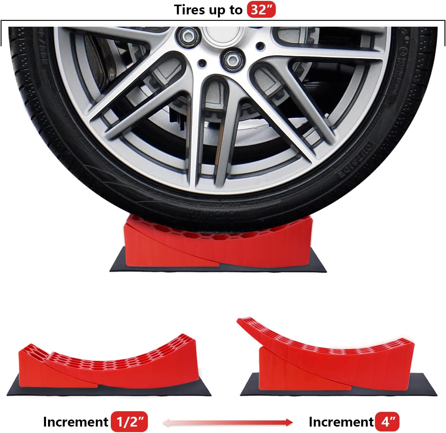 2 Packs Camper Leveler, RV Leveling Ramp Chock Kit, Two Curved Levelers, Two Chocks, Two Rubber Grip Mats, 35,000 lbs G926