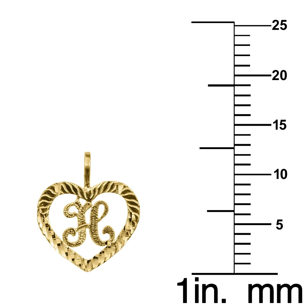 14K Yellow Gold Diamond-Cut Heart-Shaped Initial Letter Pendant with 16" Chain Necklace B5714