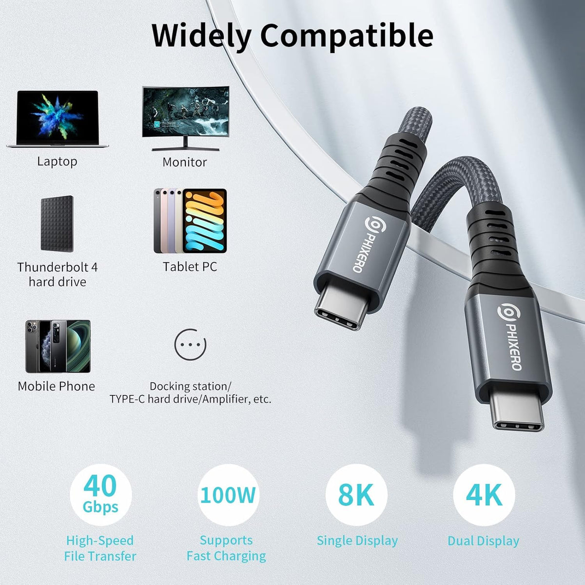Thunderbolt 4 Full-Featured Cable, 2 Meter (6.6 ft), 40Gbps, 100W, 8K@60Hz, Pack of 2 F8351
