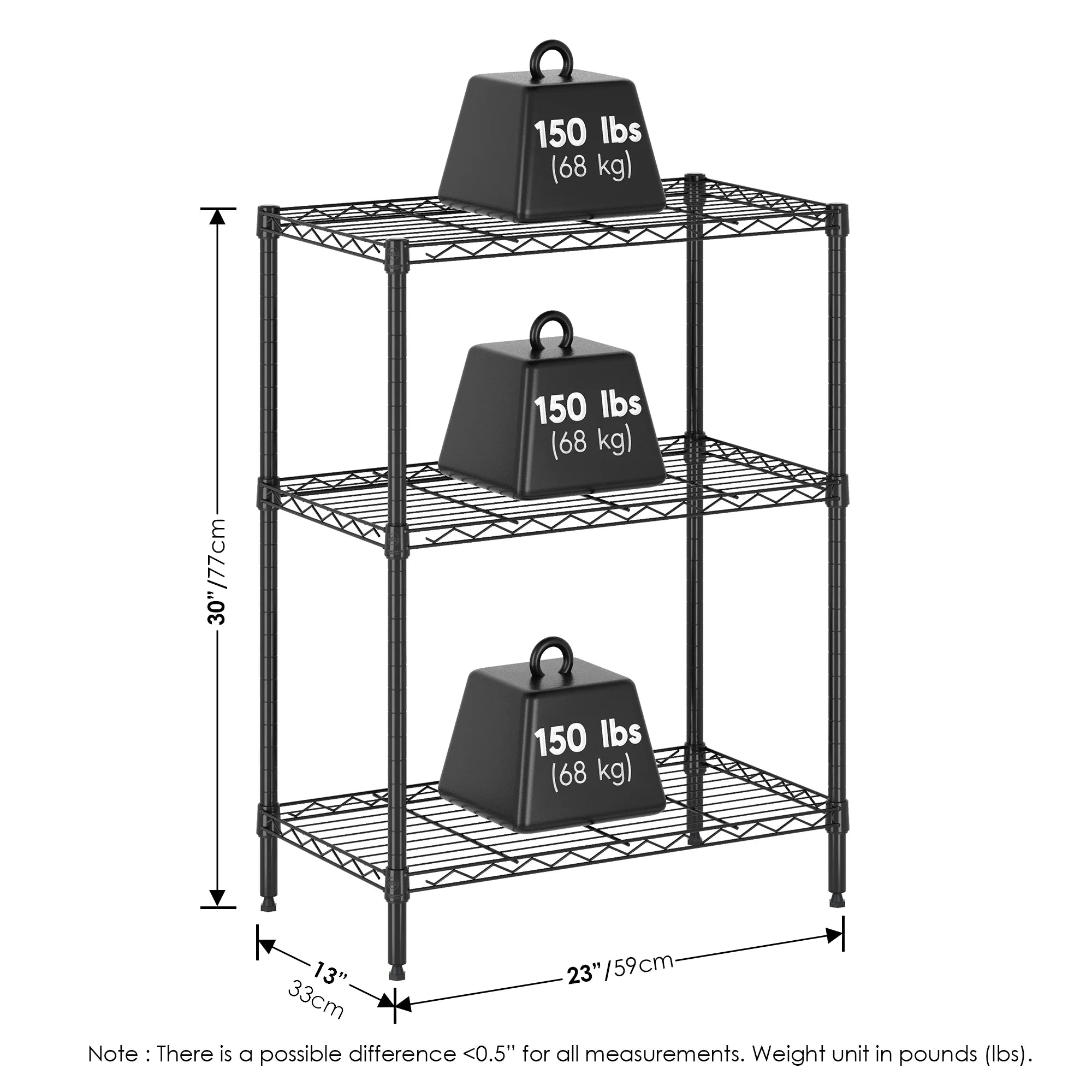 Black 3-Tier Metal Storage Shelf Rack D96411