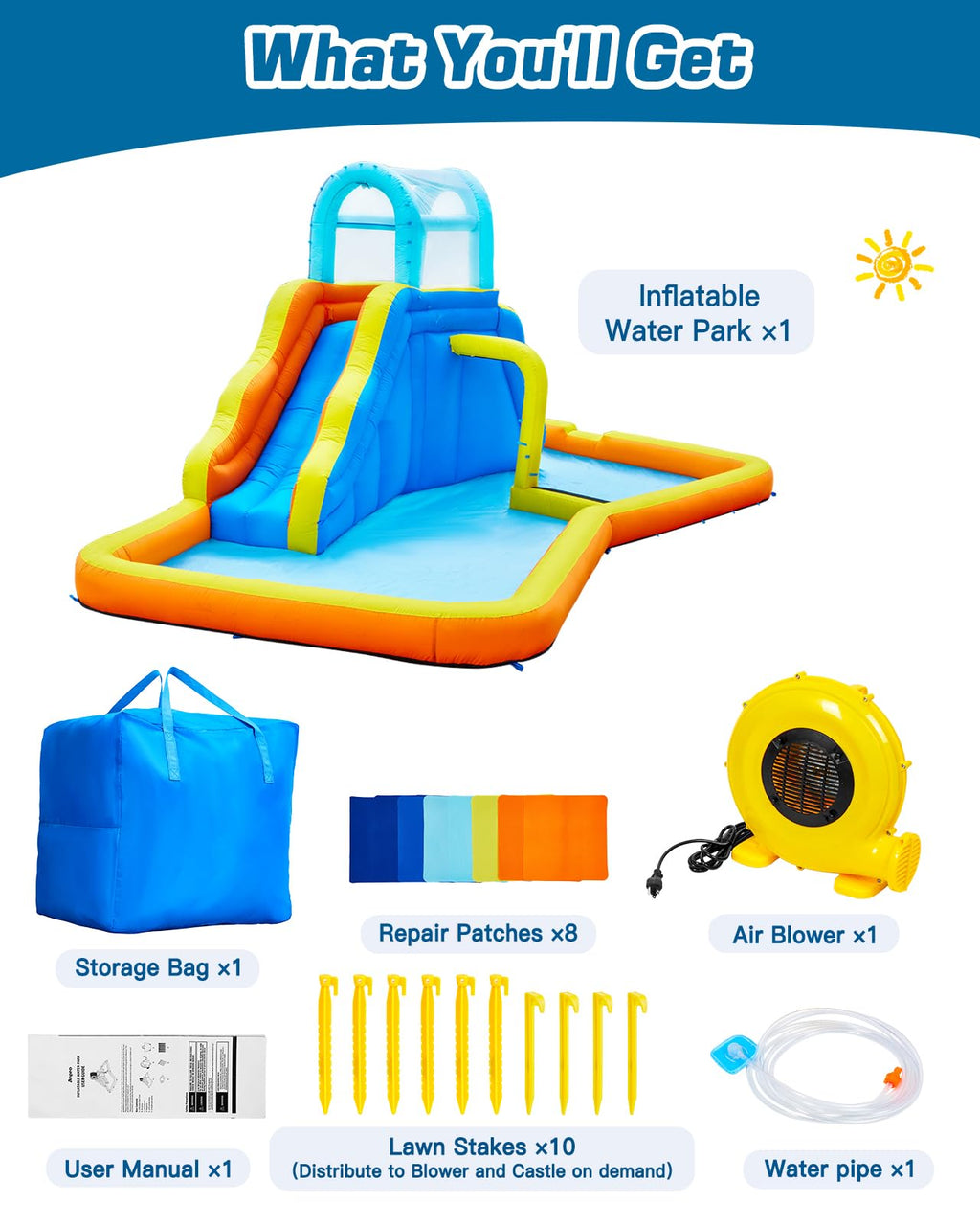 Inflatable Water Slide Park with Spray Pool, Bounce House with Climbing Wall and Blower M26094