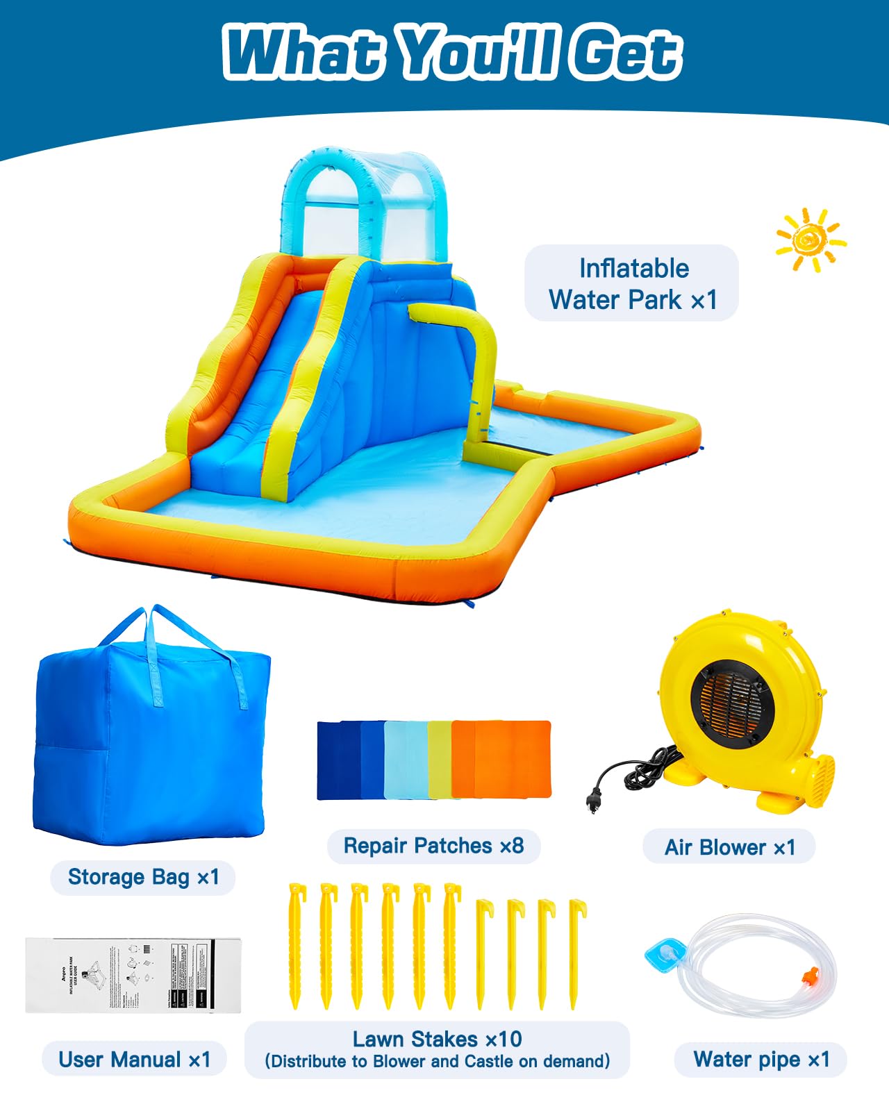 Inflatable Water Slide Park with Spray Pool, Bounce House with Climbing Wall and Blower M26094
