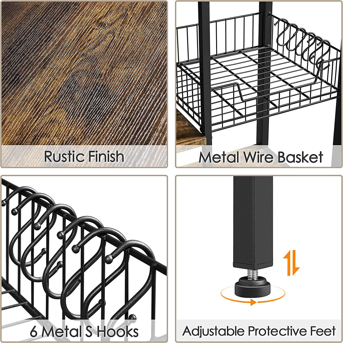 Rustic Brown 5-Tier Bakers Rack with Power Outlet N449