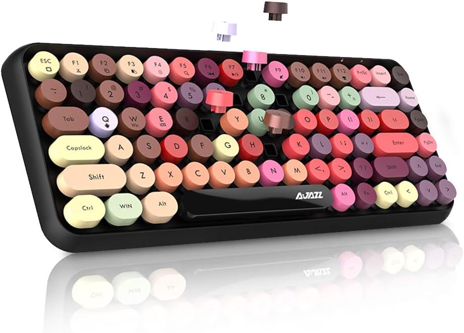 84 Key Bluetooth Retro Round Keycaps Ergonomic Wireless Mini Keyboard P388