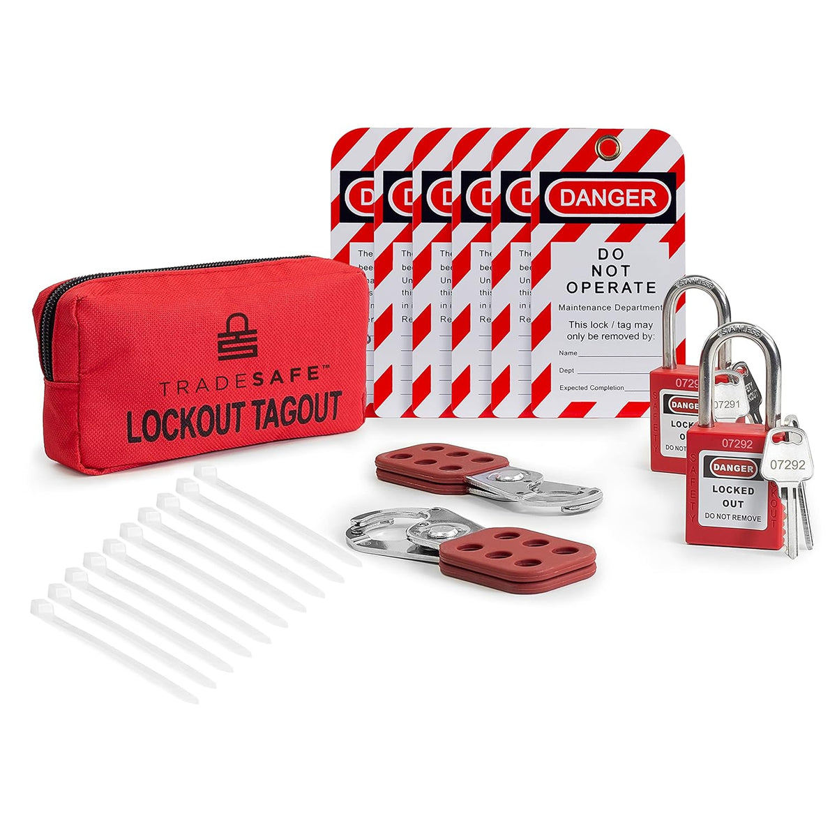 Lockout Tagout Kit with Hasps, Loto Tags, Red Safety Padlocks (2 Keys Per Lock) G428605