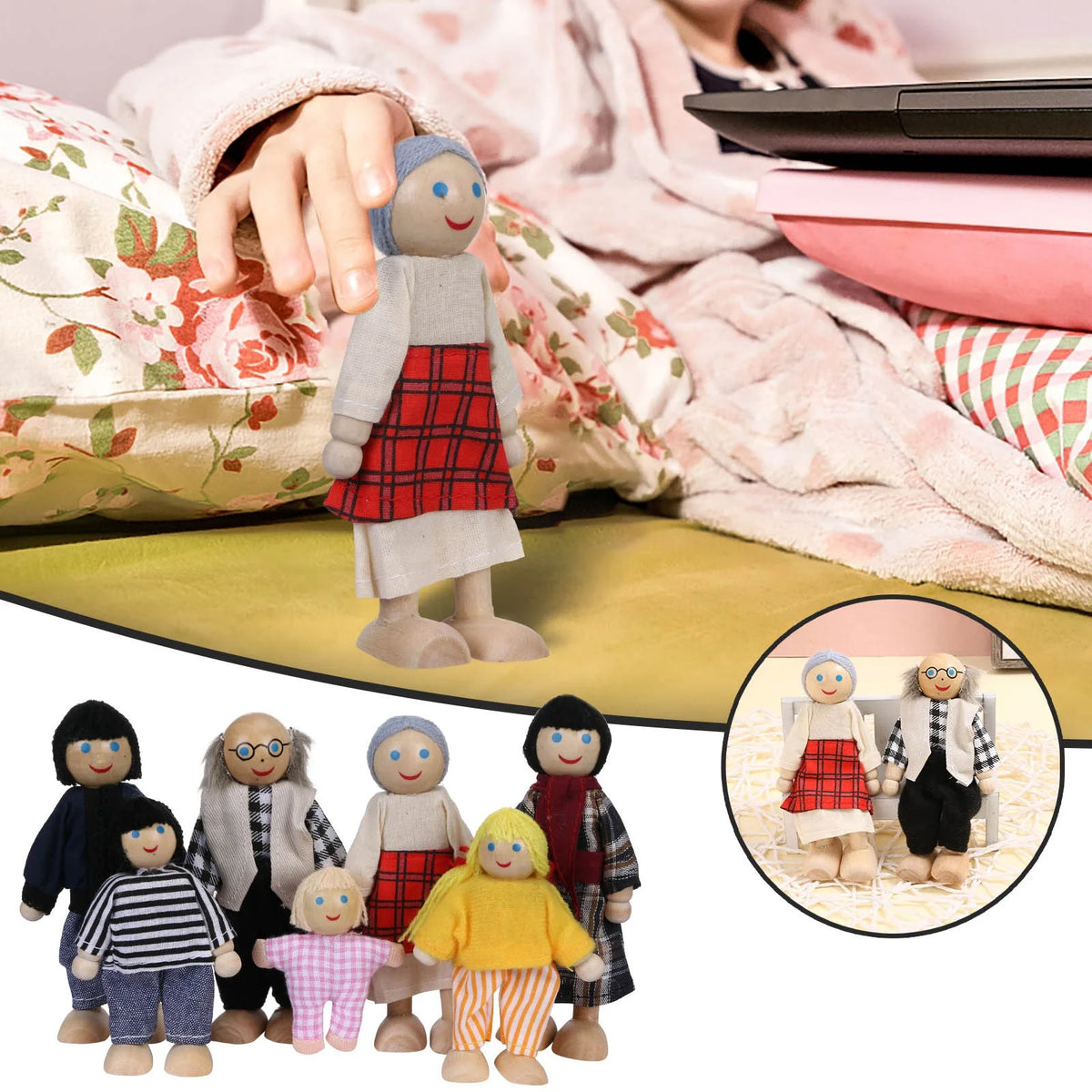 Wooden Dolls Family Playset Set of 7 Z5781