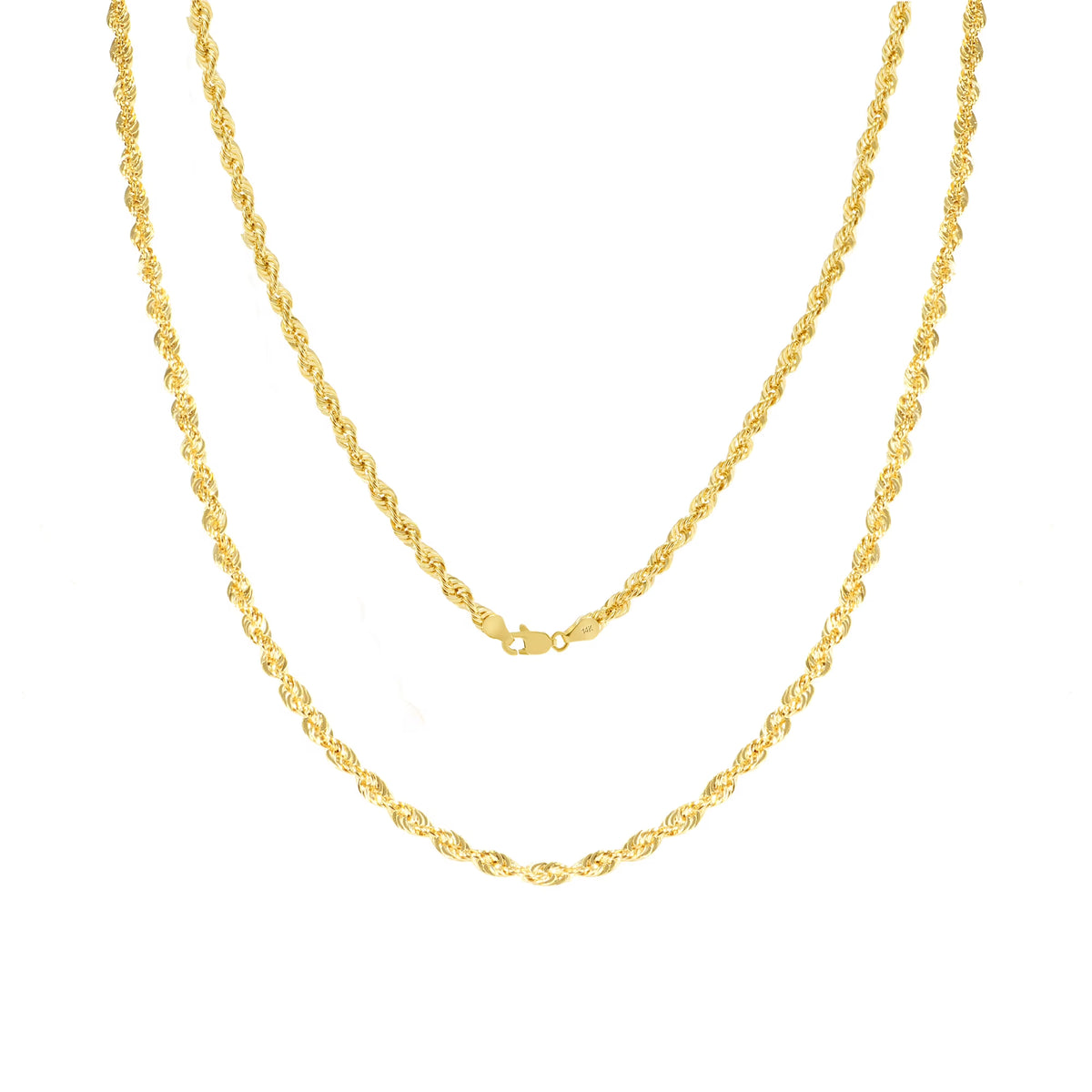 14k Yellow Gold 2.5mm Rope Chain Necklace S5770