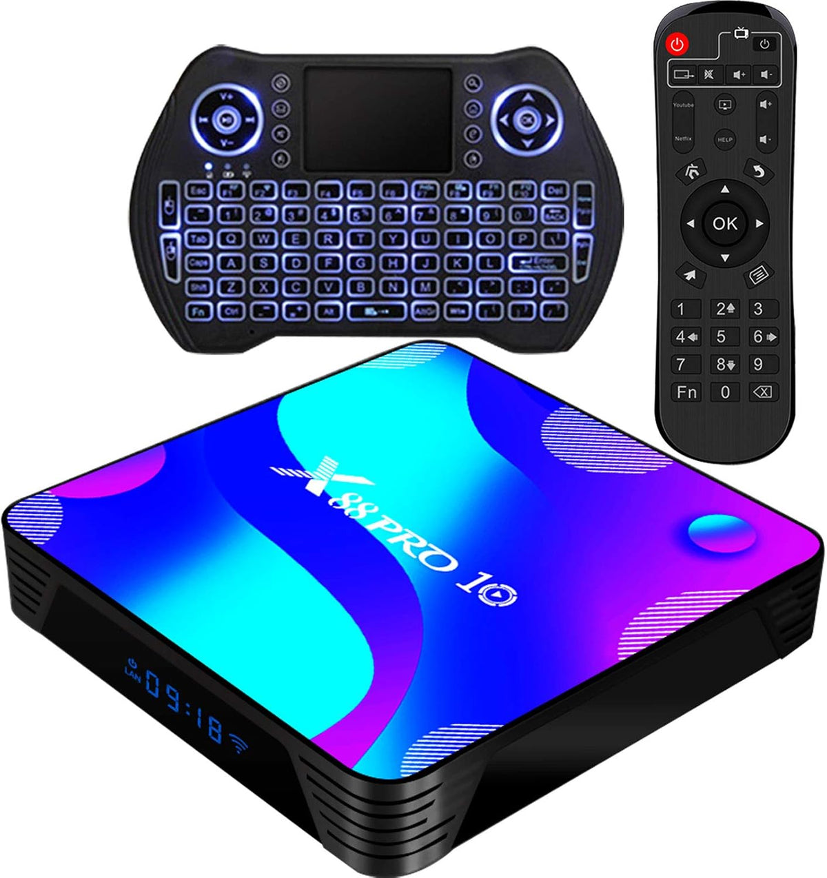 2GB 16GB 4K Android TV Box with Mini Backlit Keyboard, Pack of 2 N94350