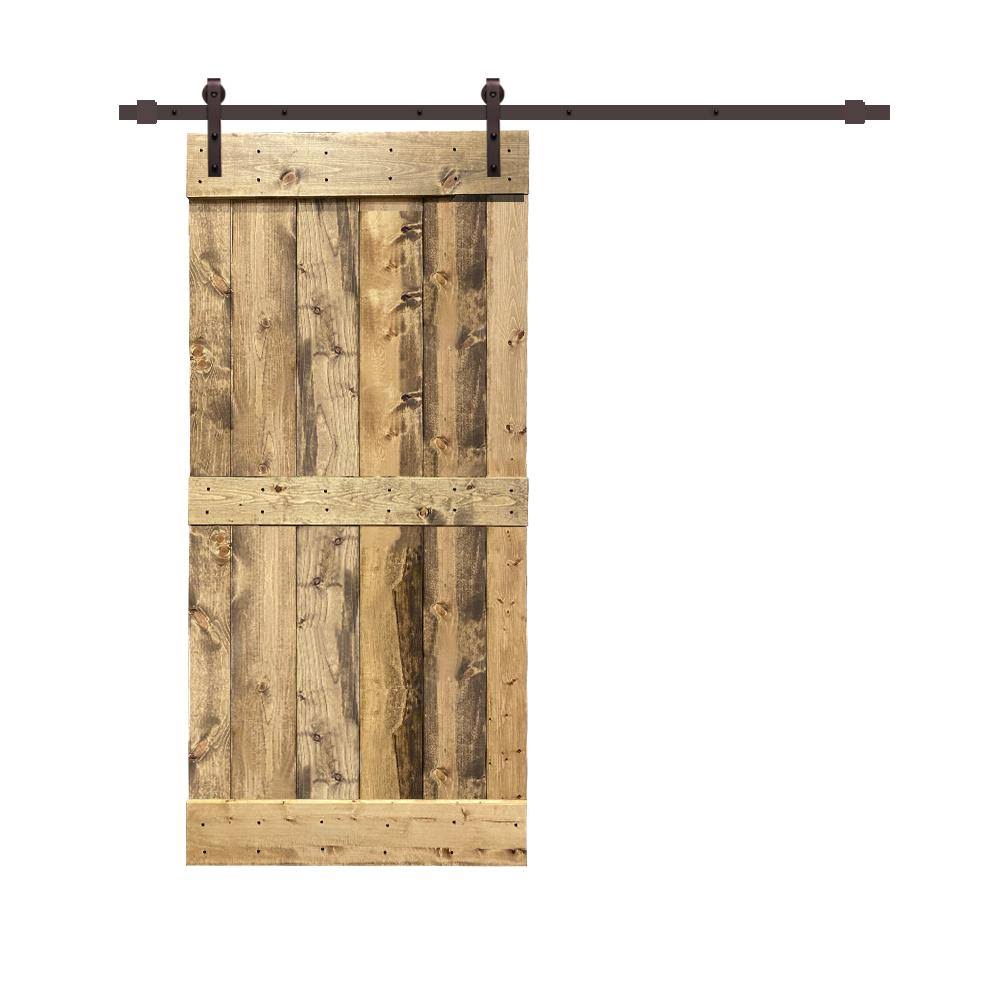 24 in. x 84 in. Weather Oak Stained Solid Pine Wood Interior Sliding Barn Door with Hardware Kit U743706