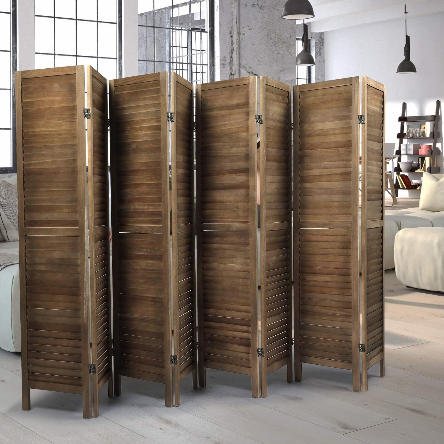 8 Panel Sycamore Wood Freestanding Room Divider Z454791