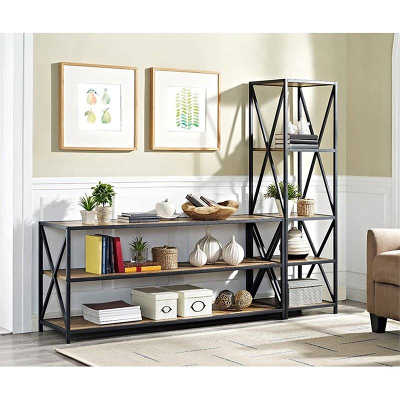2 Shelf Wide Bookcase in Barnwood D552