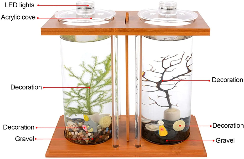 Bamboo Fish Bowl Glass Aquarium Mini Fish Tank Q976