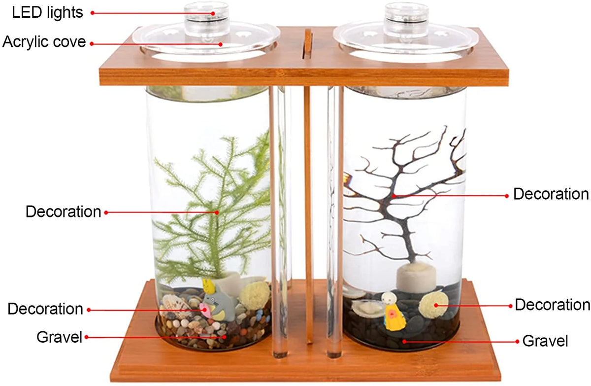 Bamboo Fish Bowl Glass Aquarium Mini Fish Tank Q976
