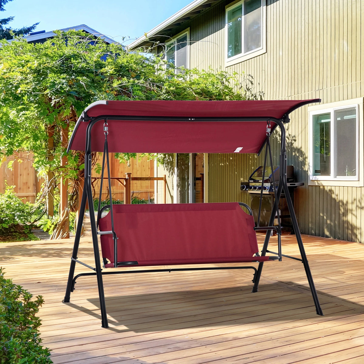Red Steel Frame 3-Person Porch Swing with Stand E18333