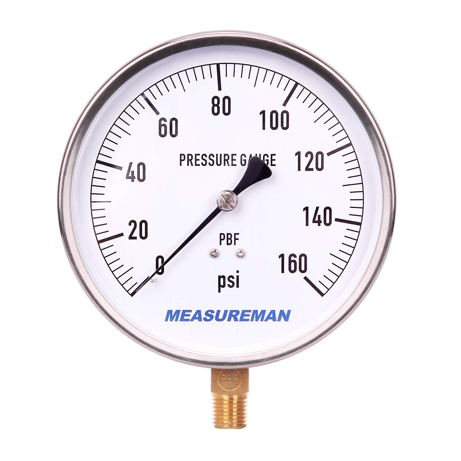 304 Stainless Steel Case Pressure Gauge, 0-200Psi, 4-1/2 Dial Size, 1/4 NPT Lower Mount C7686