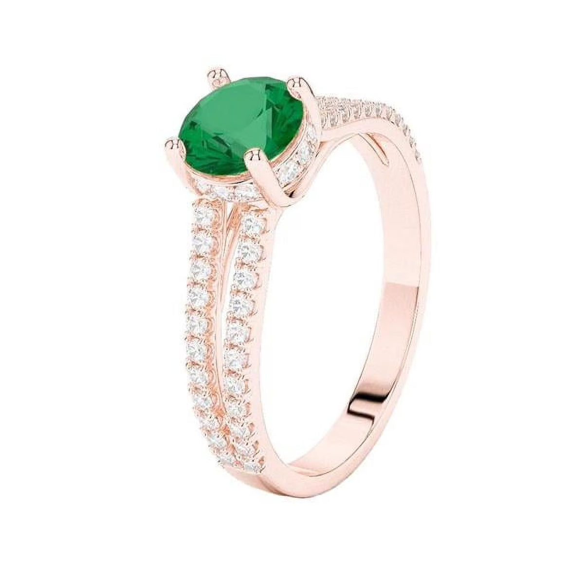 4.25 CT Round Brilliant Cut Emerald & Diamond Engagement Ring E99289
