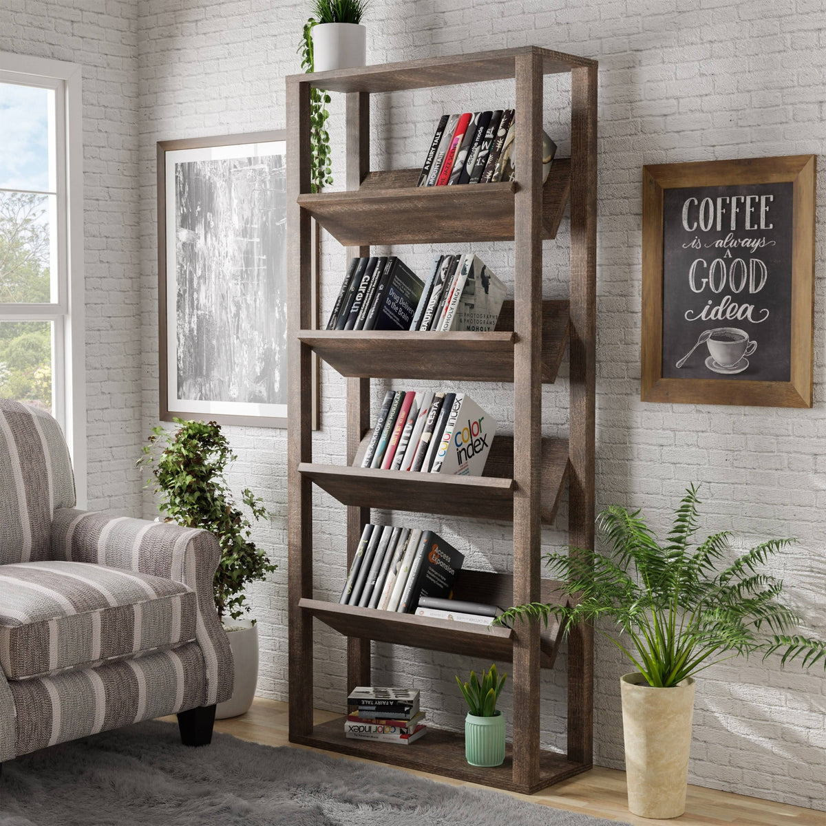 Walnut Oak 5-Shelf Bookcase C405