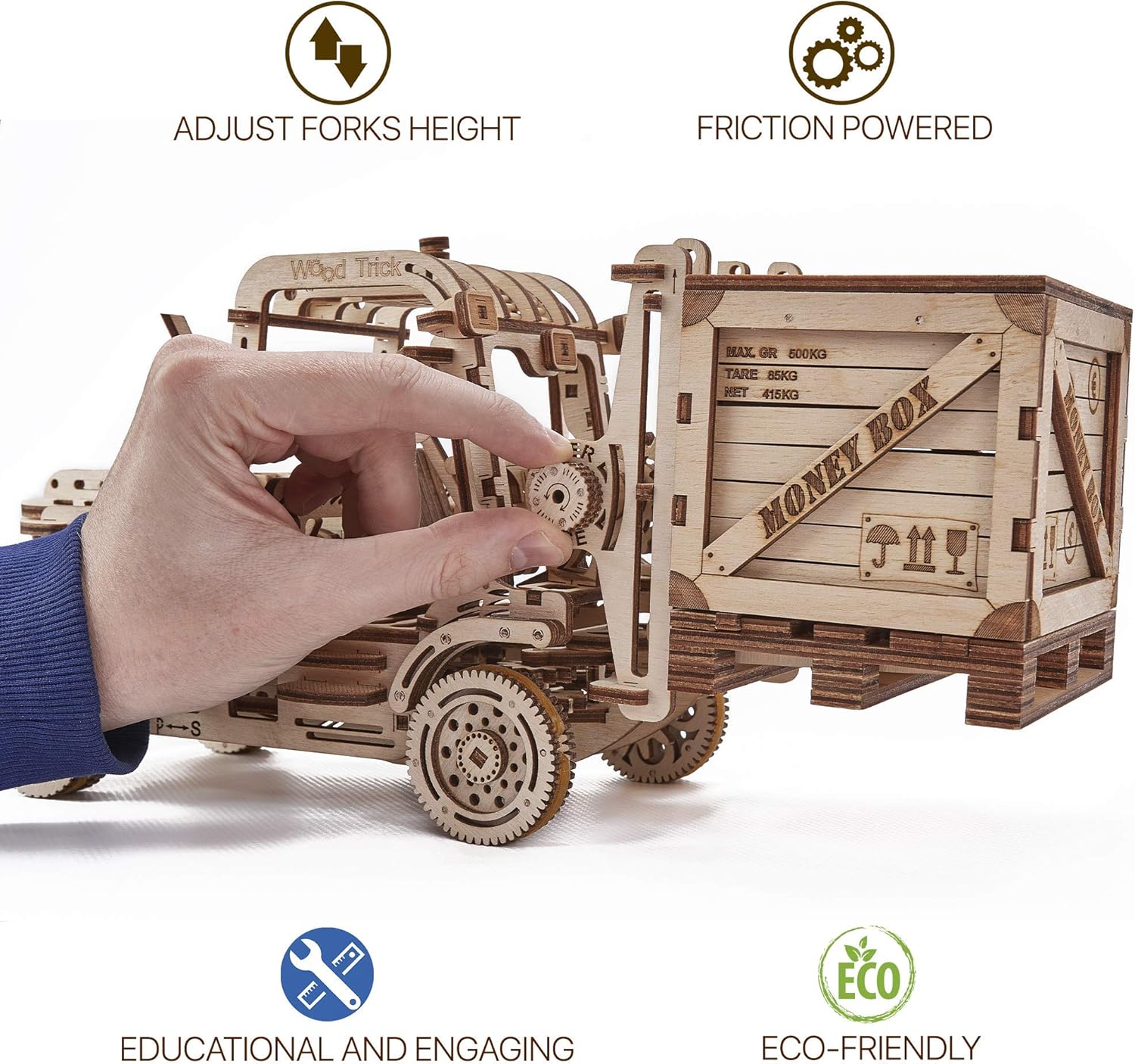 3D Wooden Puzzle Forklift Truck Model Kit with Pallet and Money Box S194929