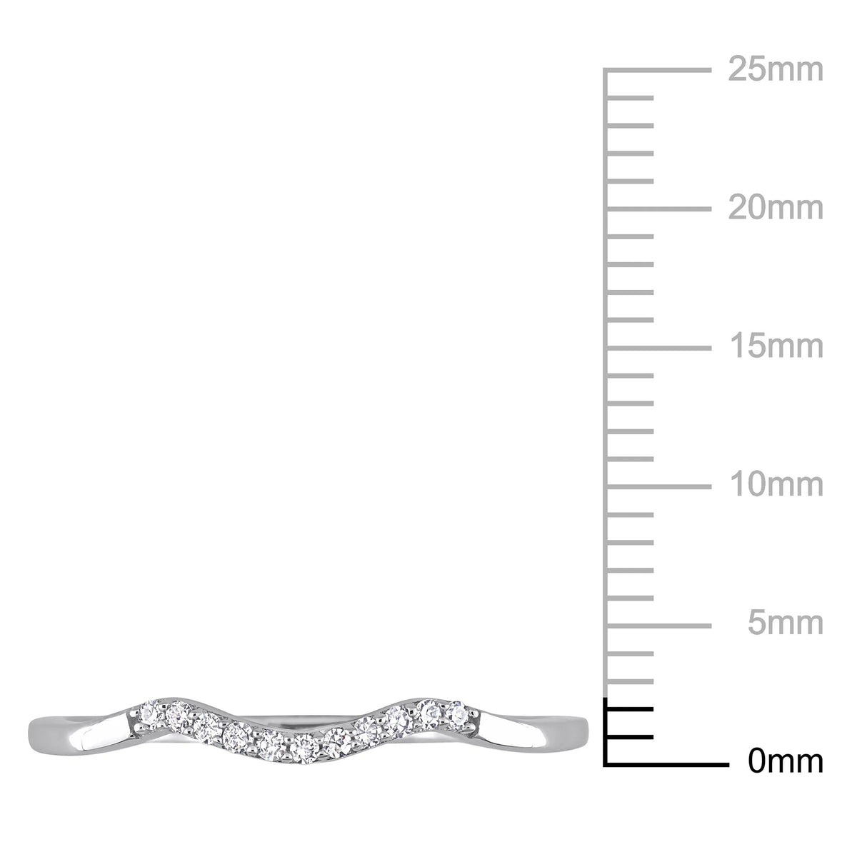 10kt White Gold Wavy Wedding Band with Shared Prong Setting Y3445