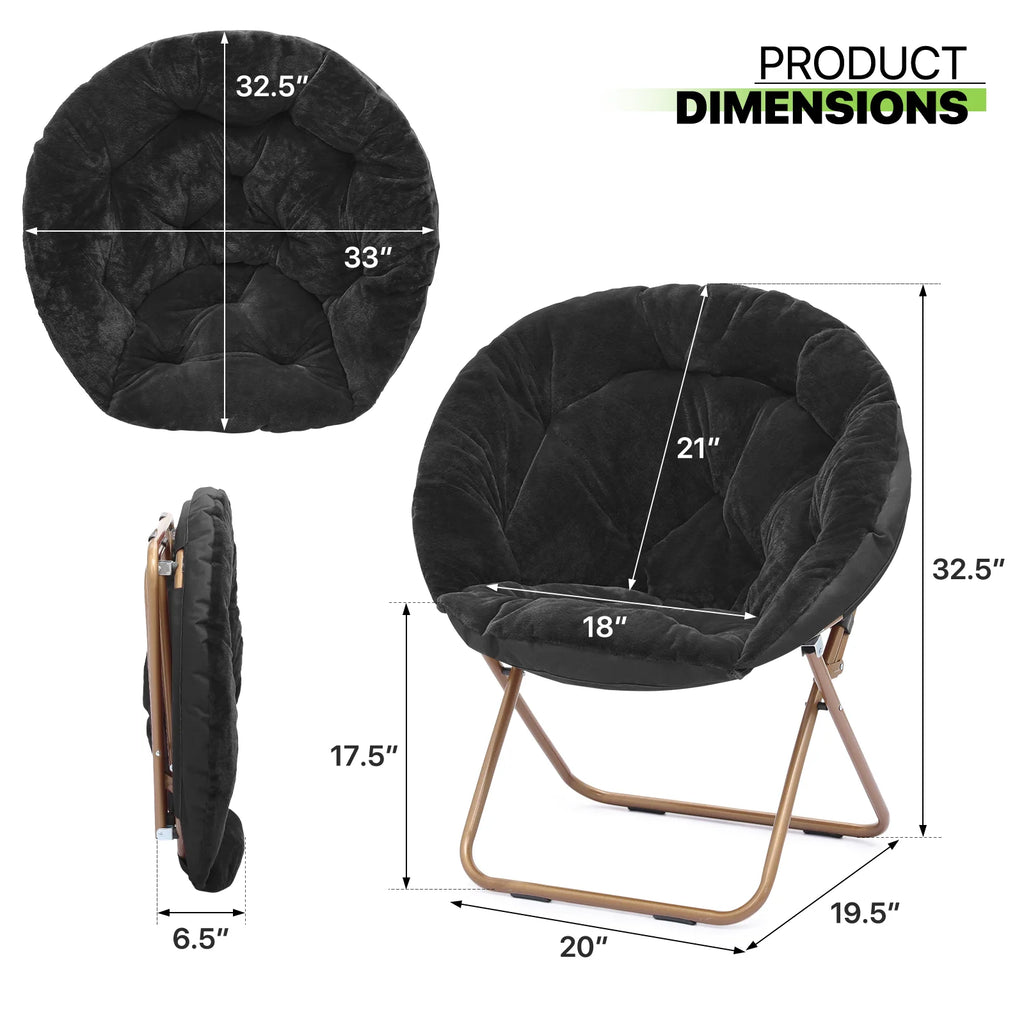 Black Faux Fur Folding Accent Chair with Metal Frame L426