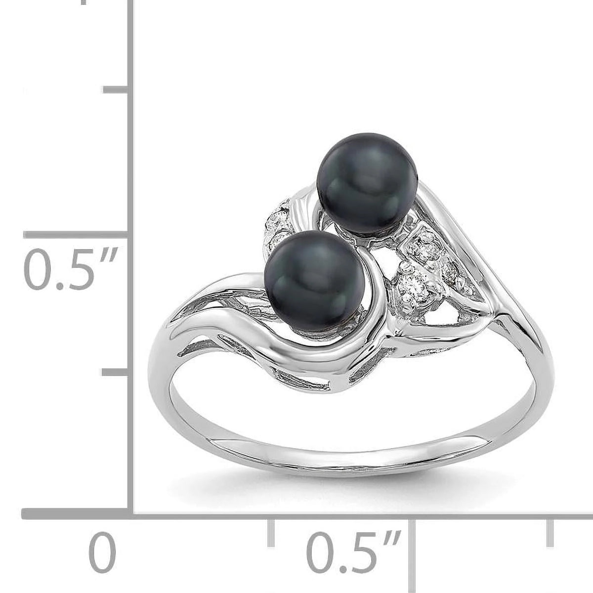 14k White Gold 4.5mm Black Cultured Pearl Diamond Ring F4601