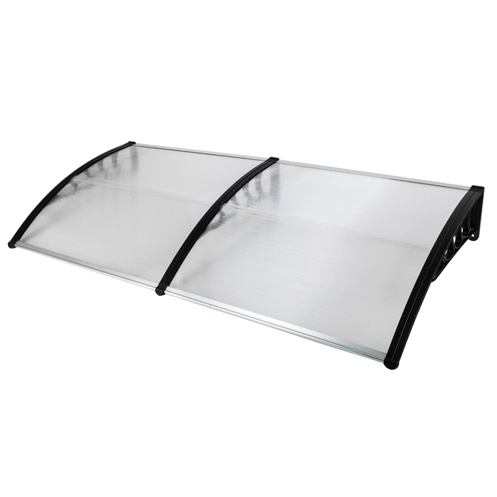 200 x 100 Clear Polycarbonate Rain Cover Eaves with Black ABS Bracket R204570