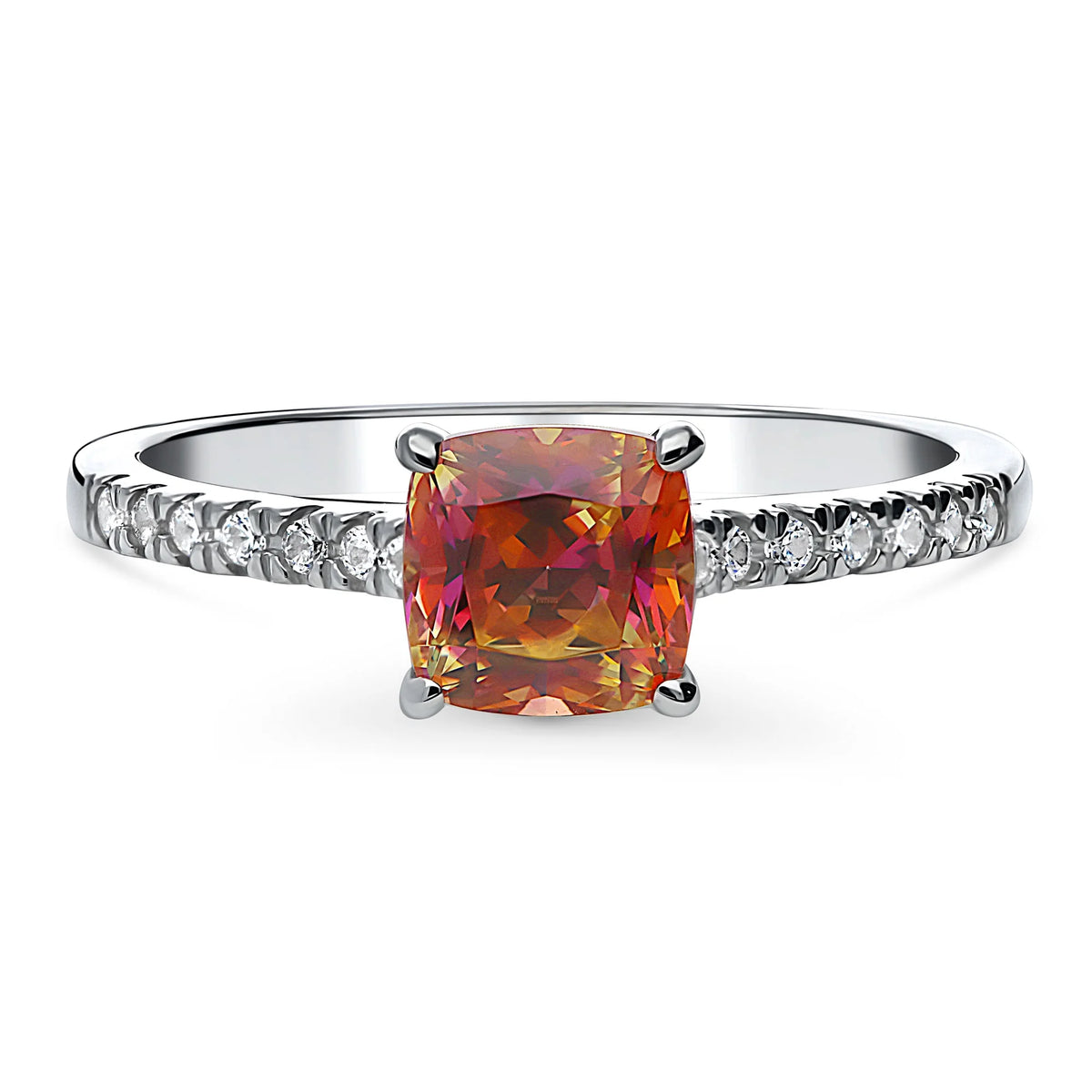 Sterling Silver Rhodium Plated Cushion Cut Cubic Zirconia Promise Ring I72950