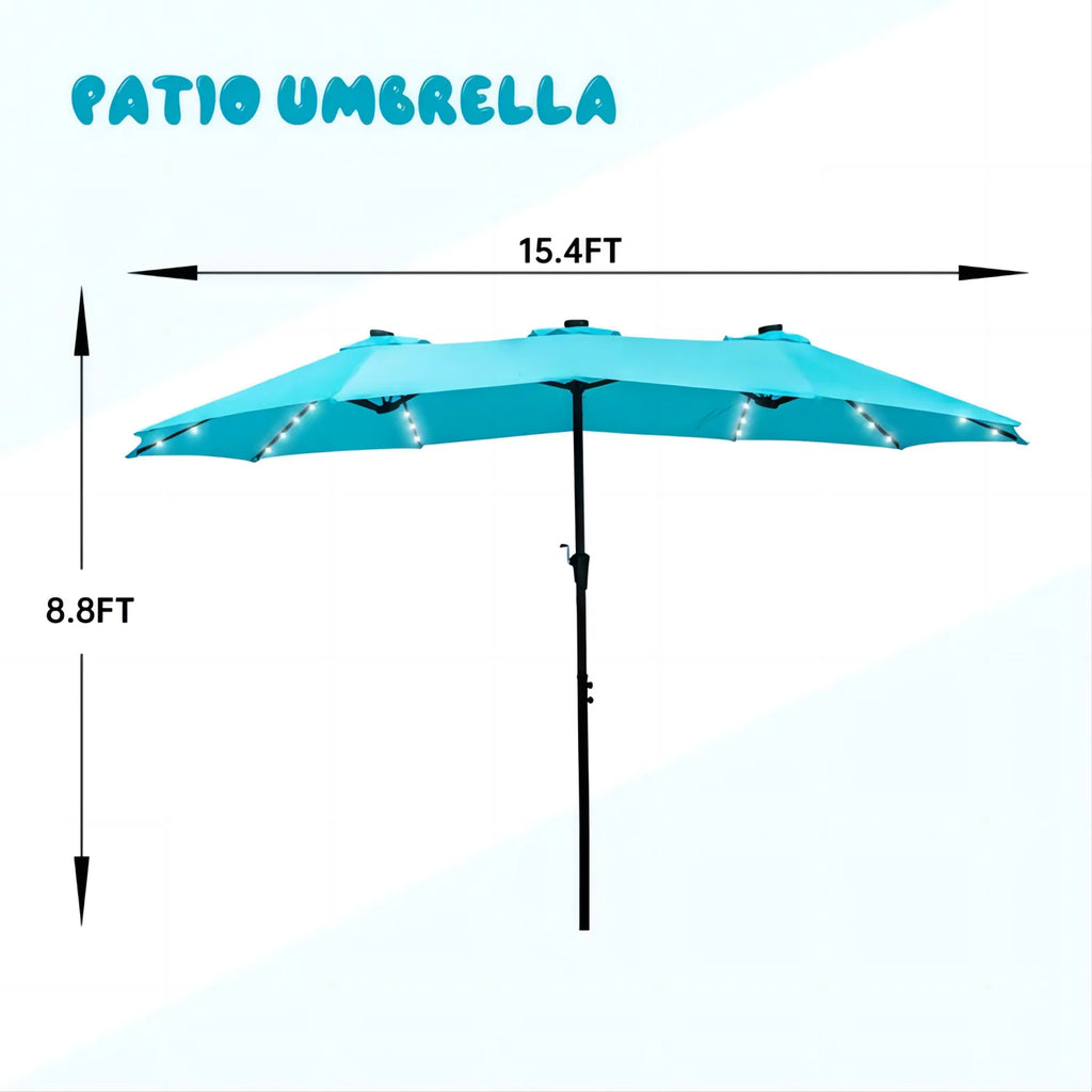15ft Double-Sided Patio Solar Umbrella with Tilt and Crank, Blue V612