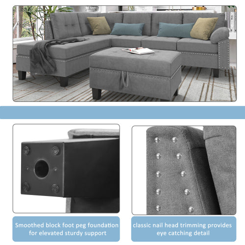 Grey Sectional Sofa Set with Chaise Lounge and Storage Ottoman O620763