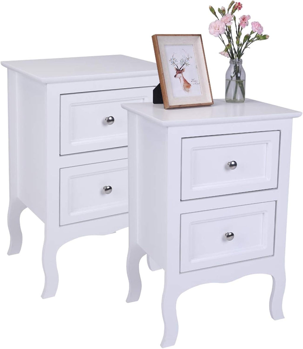 White Wooden Nightstand Set of 2 with Two Drawer R696029