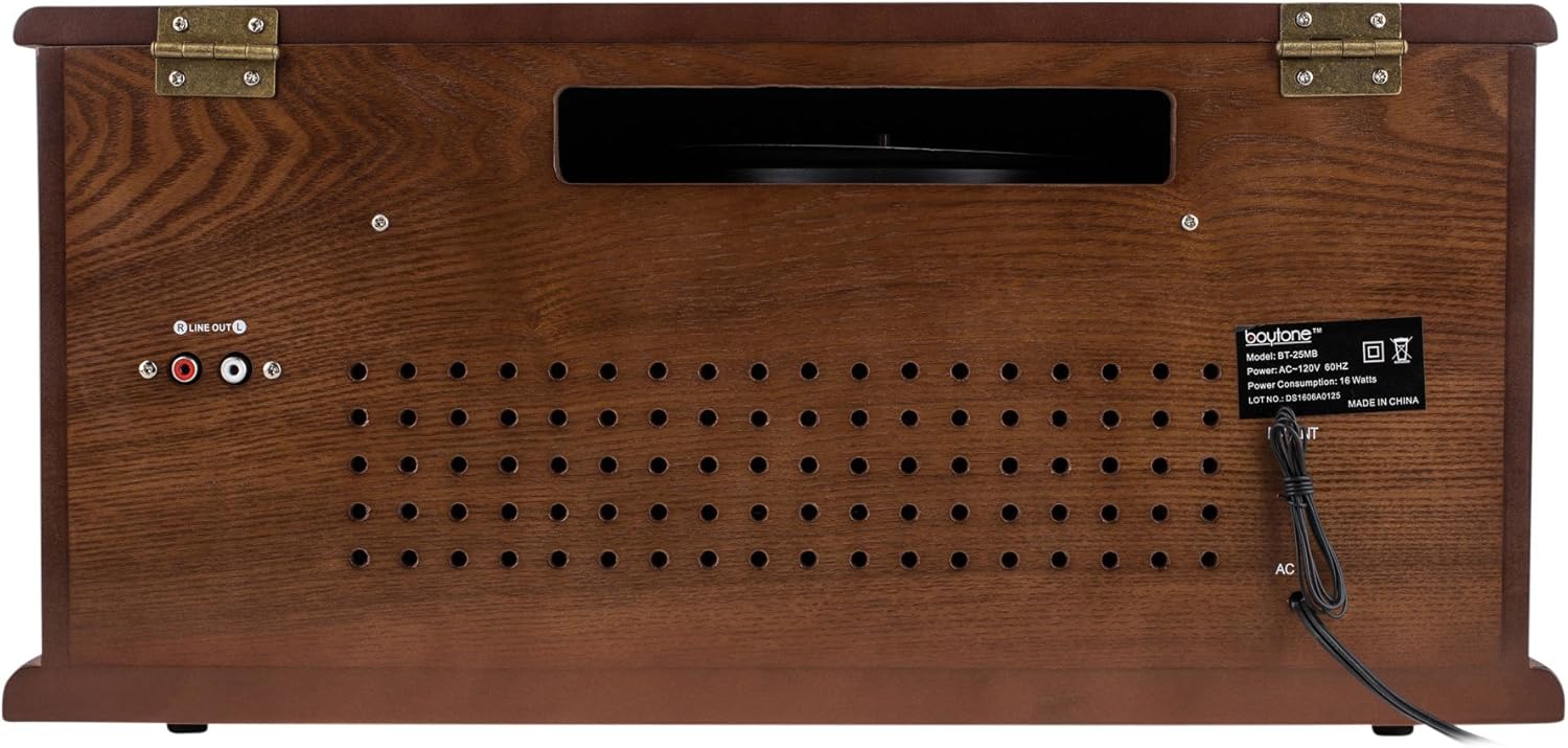 8-in-1 Natural Wood Turntable Stereo System with Bluetooth E374