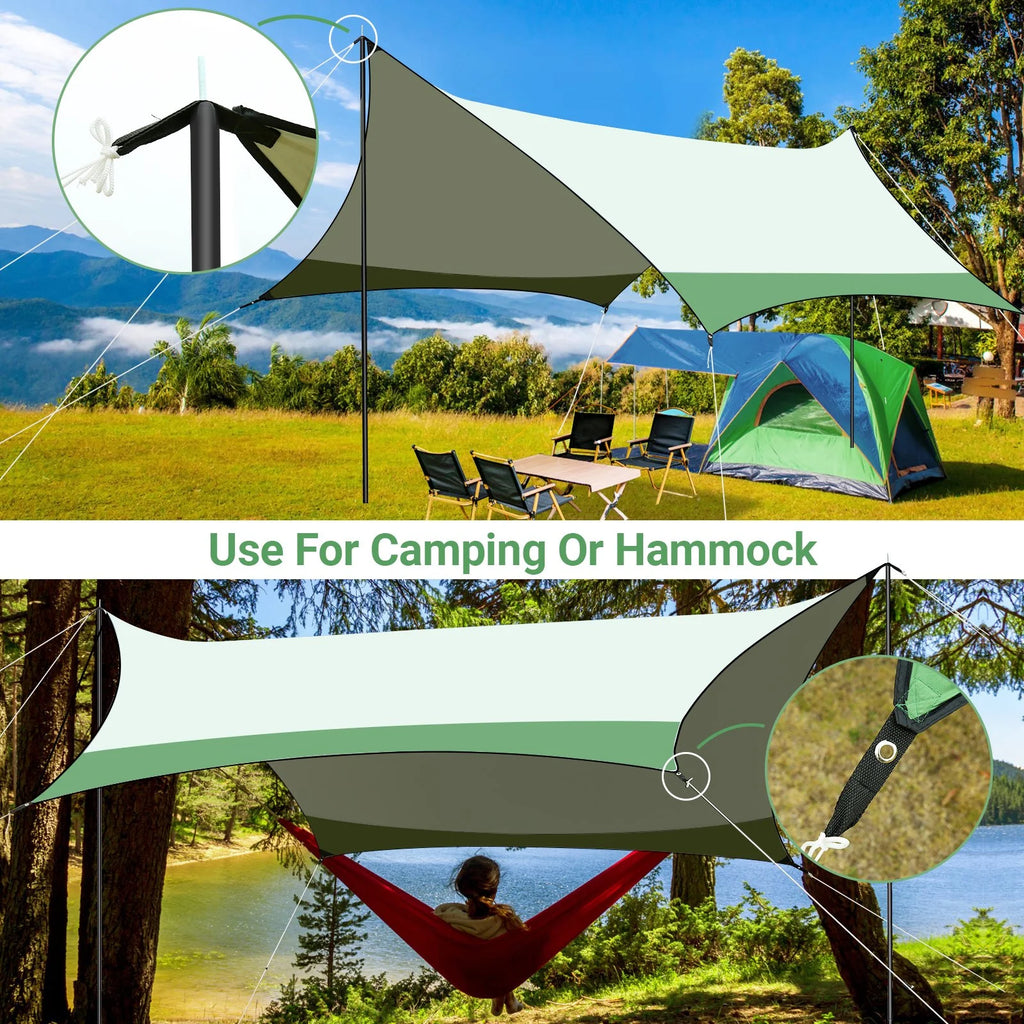 12 x 14ft Waterproof Camping Tent Tarp with 2 Poles M163449