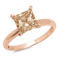 Princess Cut Brown Champagne Simulated Diamond 18k Rose Gold Ring Size 3.5 R263684