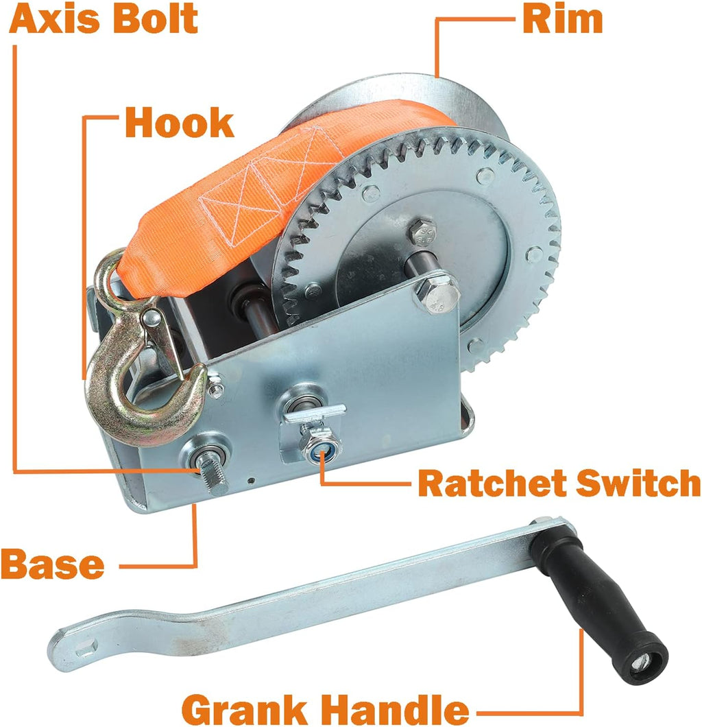 3500lbs Dual Gear Hand Winch Polyester Strap Pack of 2 N2293