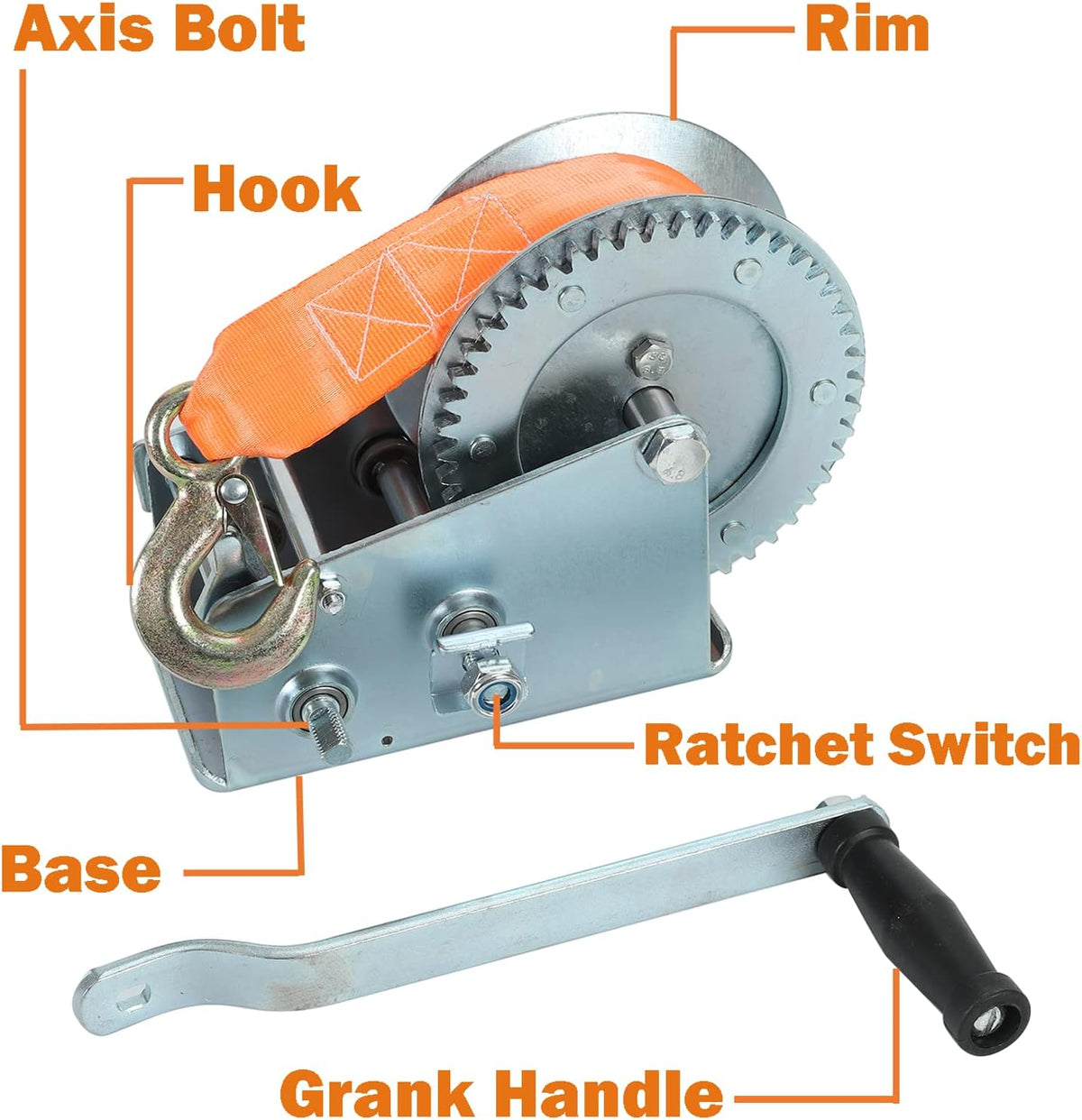 3500lbs Dual Gear Hand Winch Polyester Strap Pack of 2 N2293