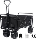 Red Heavy Duty Folding Beach Wagon Cart with Universal Wheels Adjustable Handle J451353
