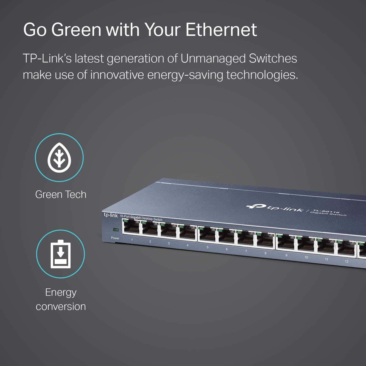 16 Port Gigabit Ethernet Network Switch, Fanless Metal, Pack of 2 A213963