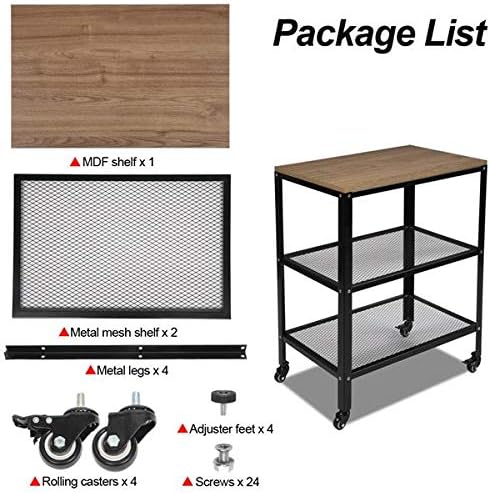 3-Tier Rolling Serving Cart with Metal Frame, Rustic Brown Z8613