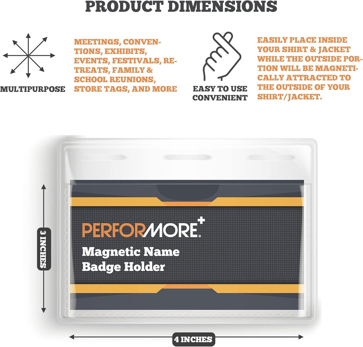 12 Pack Magnetic Name Badge Holders, 4” x 3” Horizontal ID Card Name Tag N665002