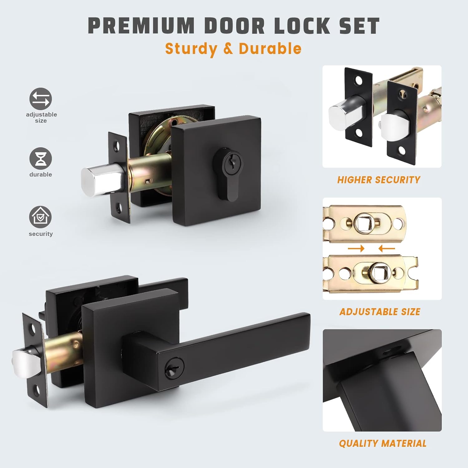 Matte Black Solid Steel Entry Door Handle Set with Deadbolt and Lever, Pack of 2 N3091