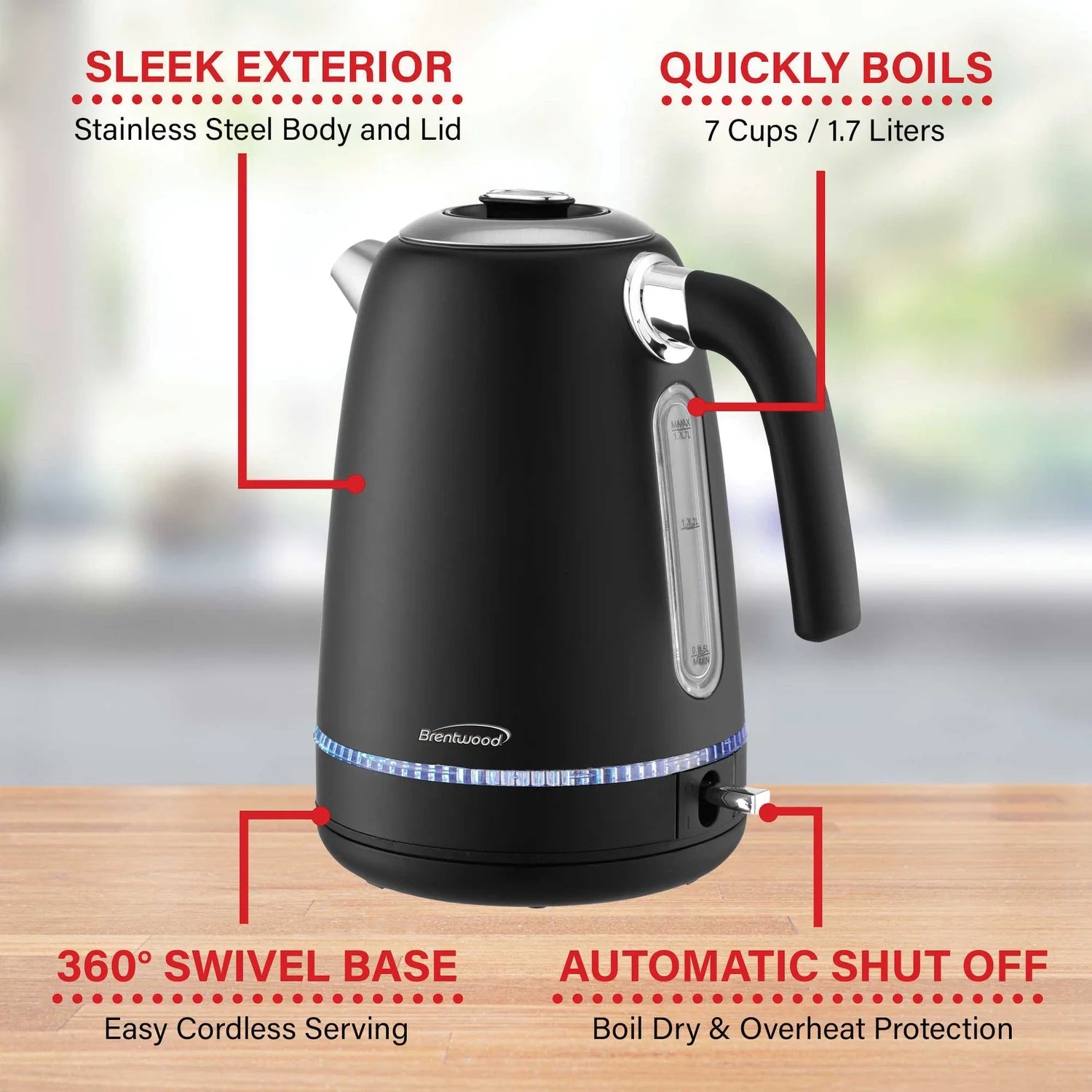 7-Cup 1,500-Watt Cordless Electric Stainless Steel Kettle S644