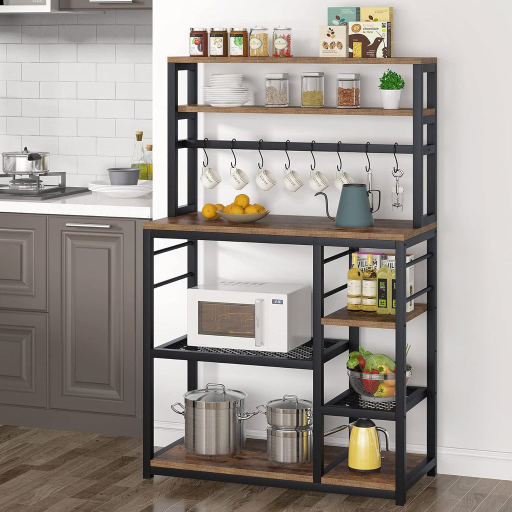 5-Tier Microwave Cart Oven Stand with 8 Hooks X8846