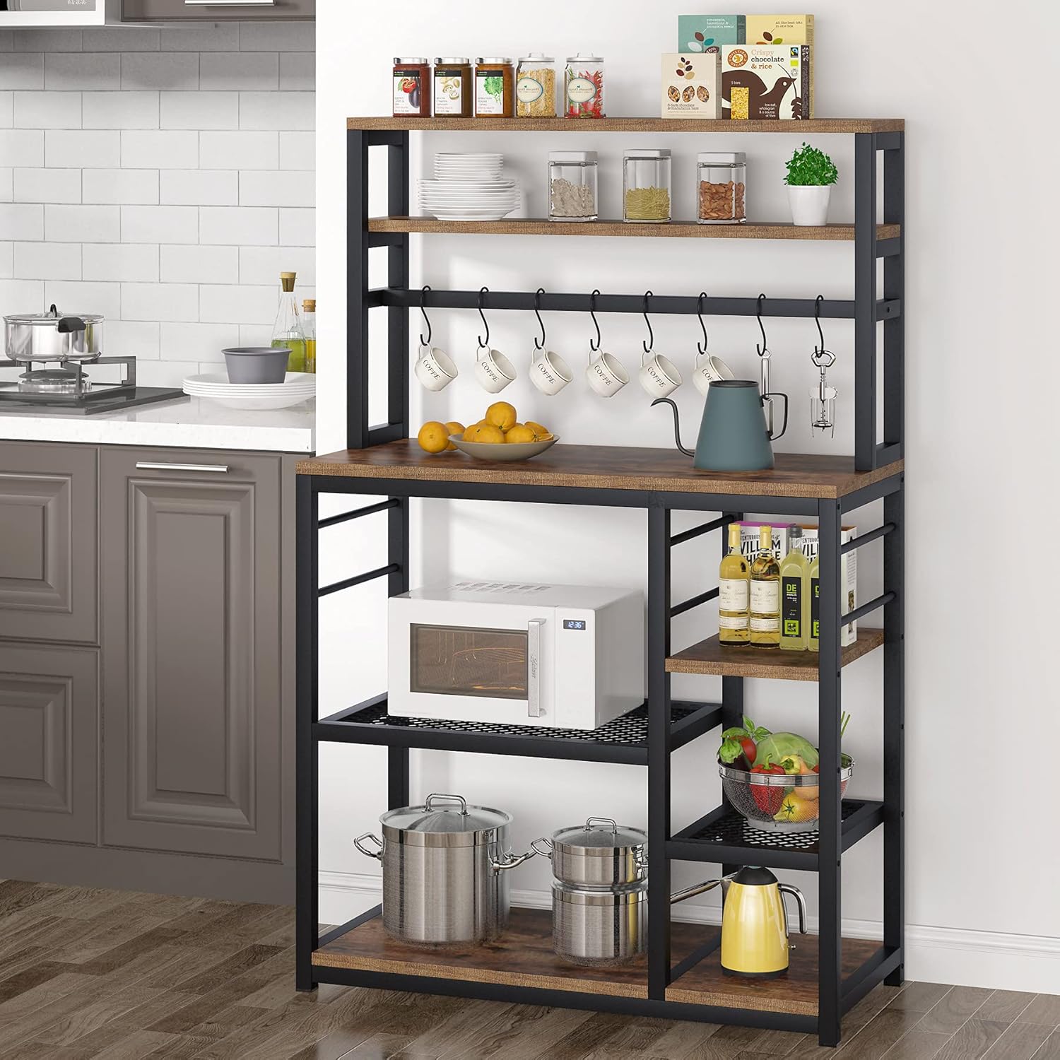 5-Tier Microwave Cart Oven Stand with 8 Hooks X8846