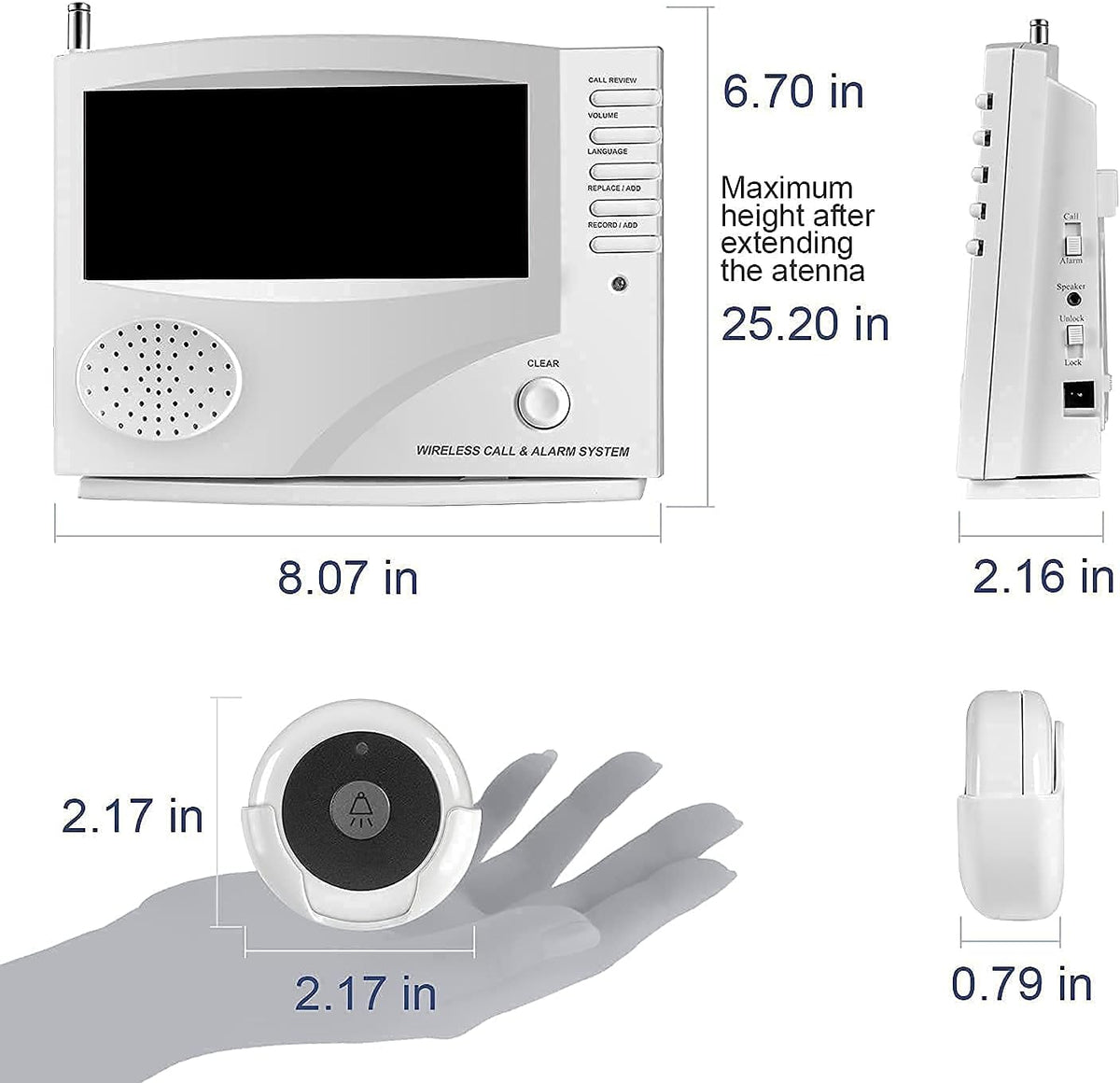 Wireless Calling System, 10 Waterproof Call Buttons with 1 Monitoring Unit, White Y3076