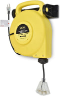 45 Ft Retractable Extension Cord Reel with 3 Electrical Outlets Heavy Duty Yellow Case Black Cable W974283